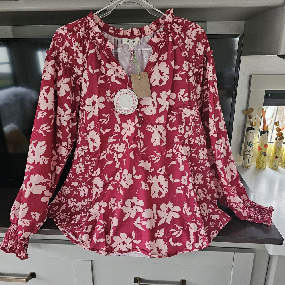 Umgee Pink Floral Long-Sleeve Blouse